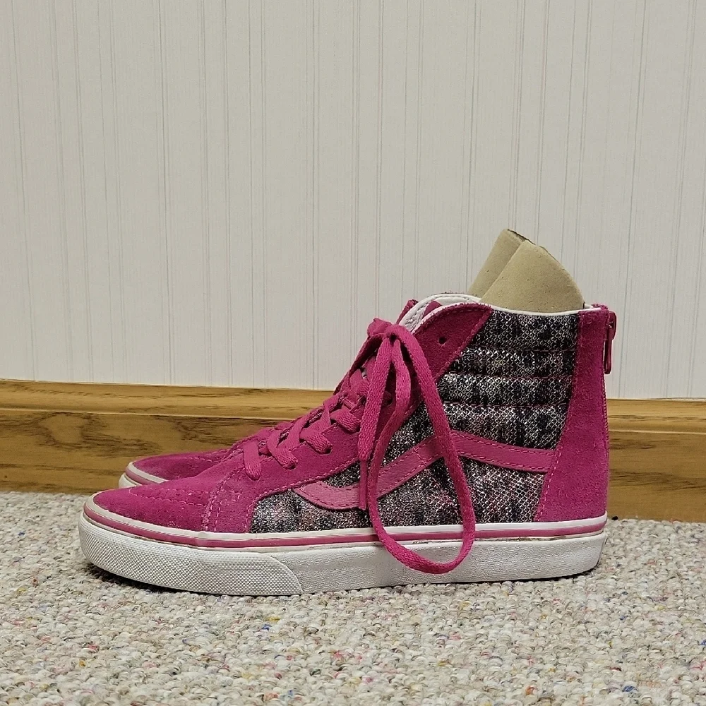 Vans Off The Wall Pink Glitter SK8 High-Top Sneakers, Sz 4 Kids skater school